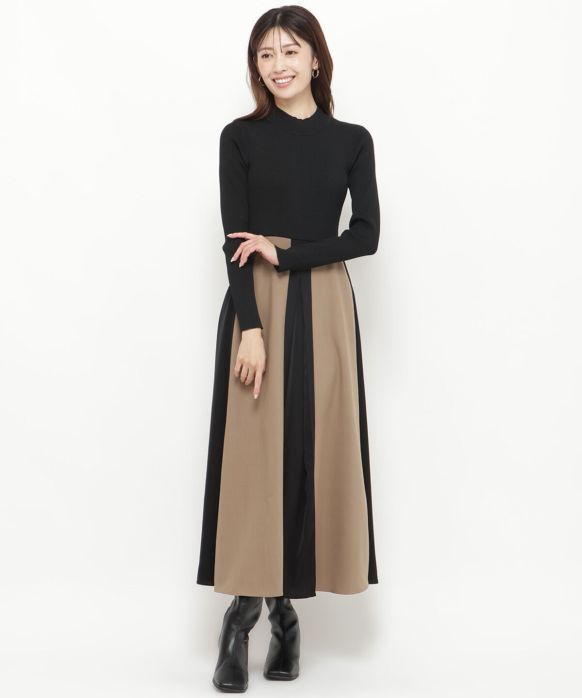 アンドクチュール「配色ドッキングワンピース」|ワンピース|