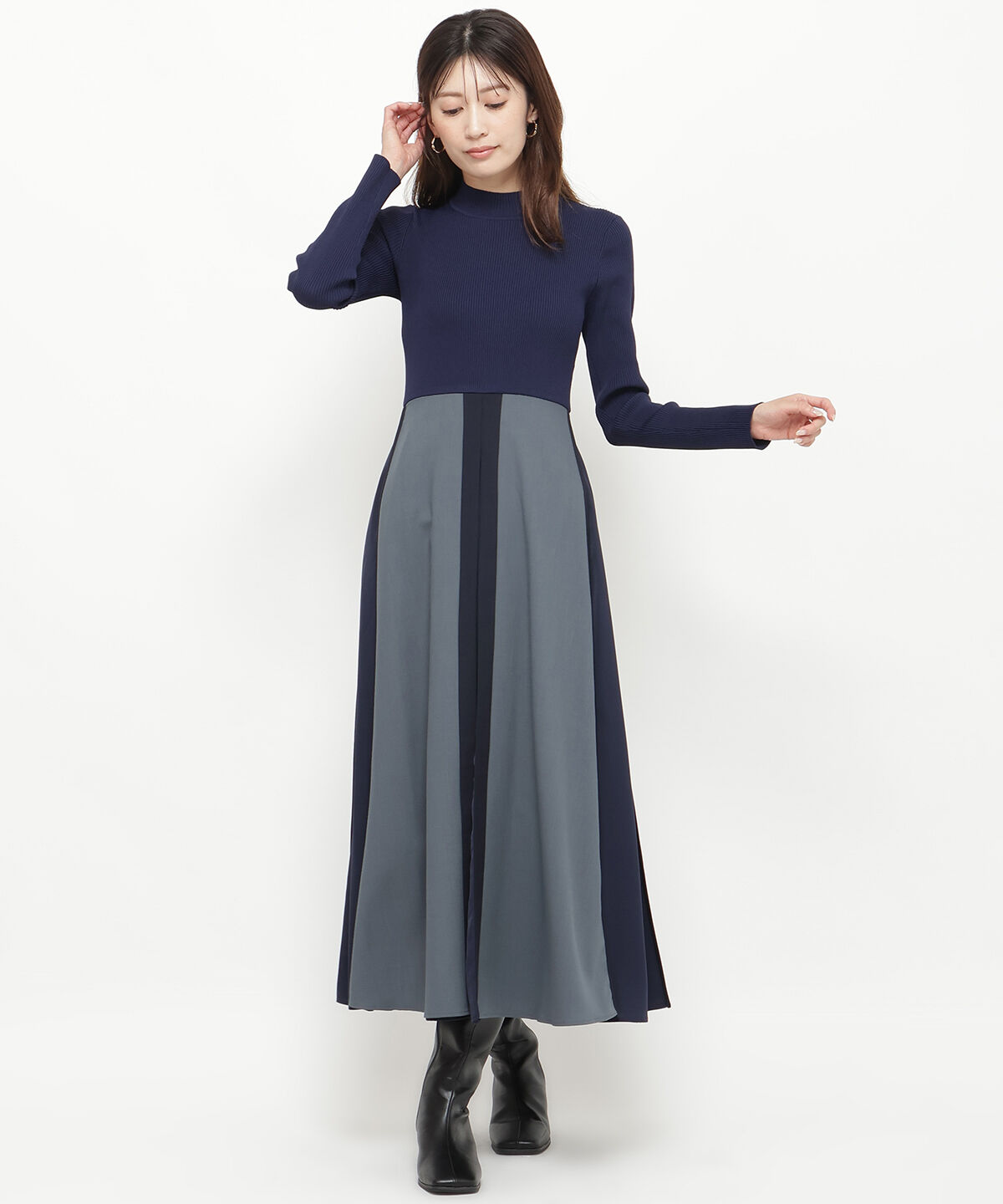 アンドクチュール「配色ドッキングワンピース」|ワンピース|