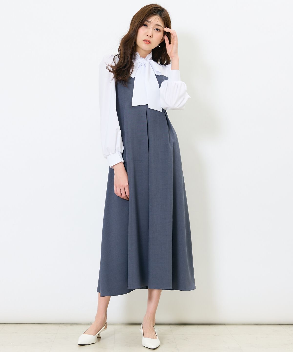 アンドクチュール「ヨーク切替リボンタイワンピース」|ワンピース|