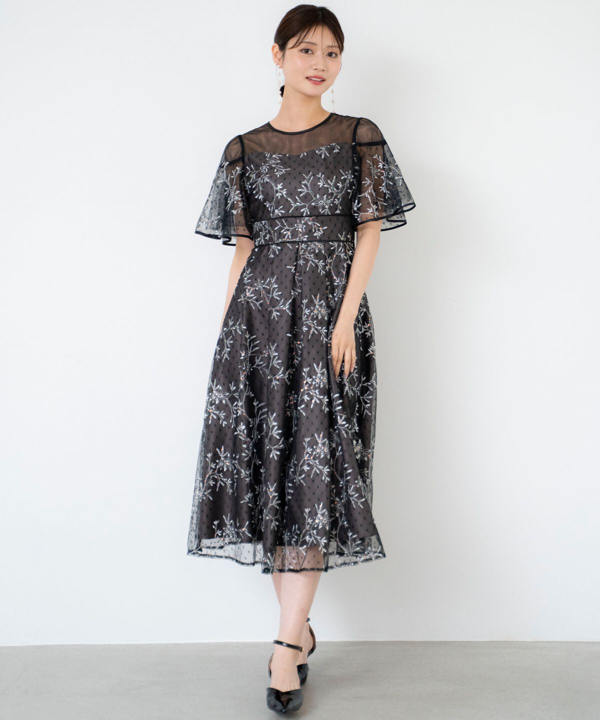 アンドクチュール「小花柄刺繍ドットチュールドレス」|ドレス|