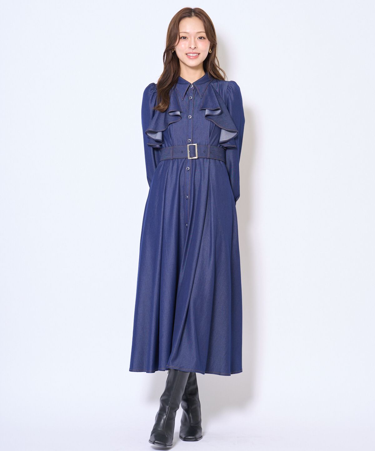 アンドクチュール「フリルケープシャツワンピース」|ワンピース|