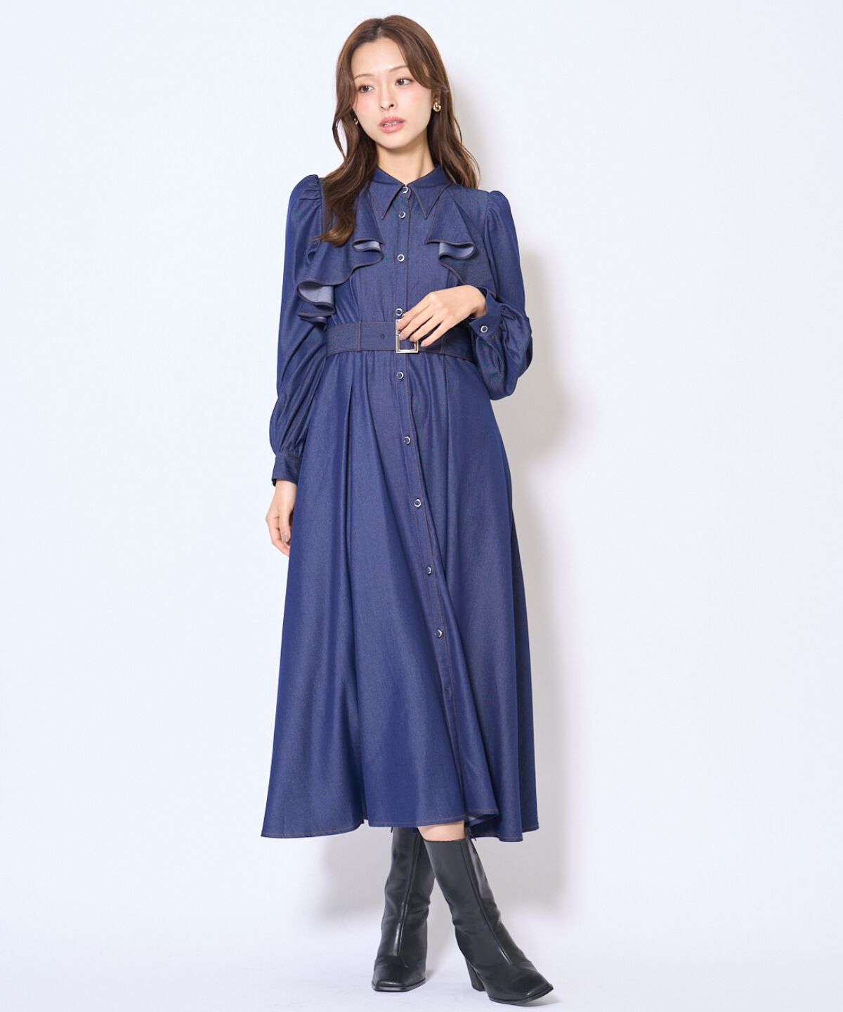 アンドクチュール「フリルケープシャツワンピース」|ワンピース|