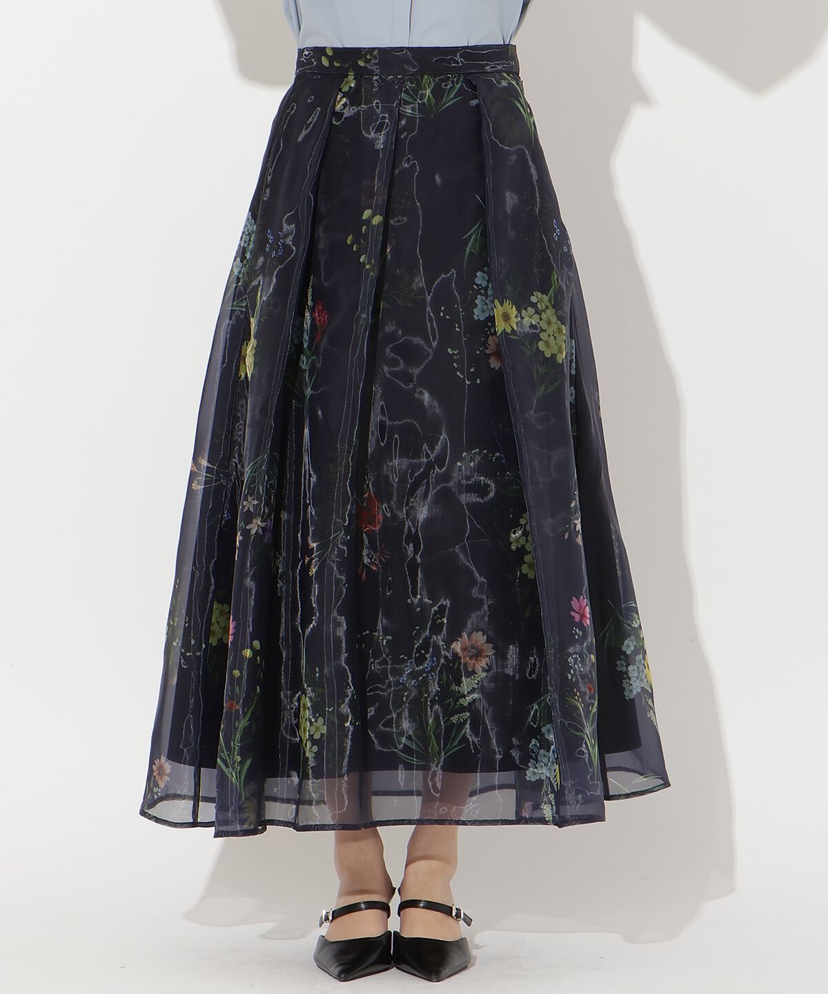 アンドクチュール「フラワーオーガンジーフレアスカート」|フレア|