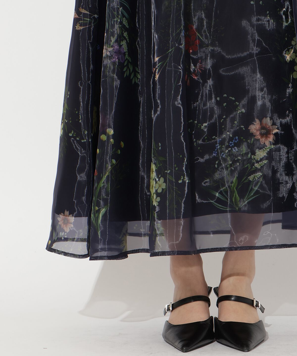 アンドクチュール「フラワーオーガンジーフレアスカート」|フレア|