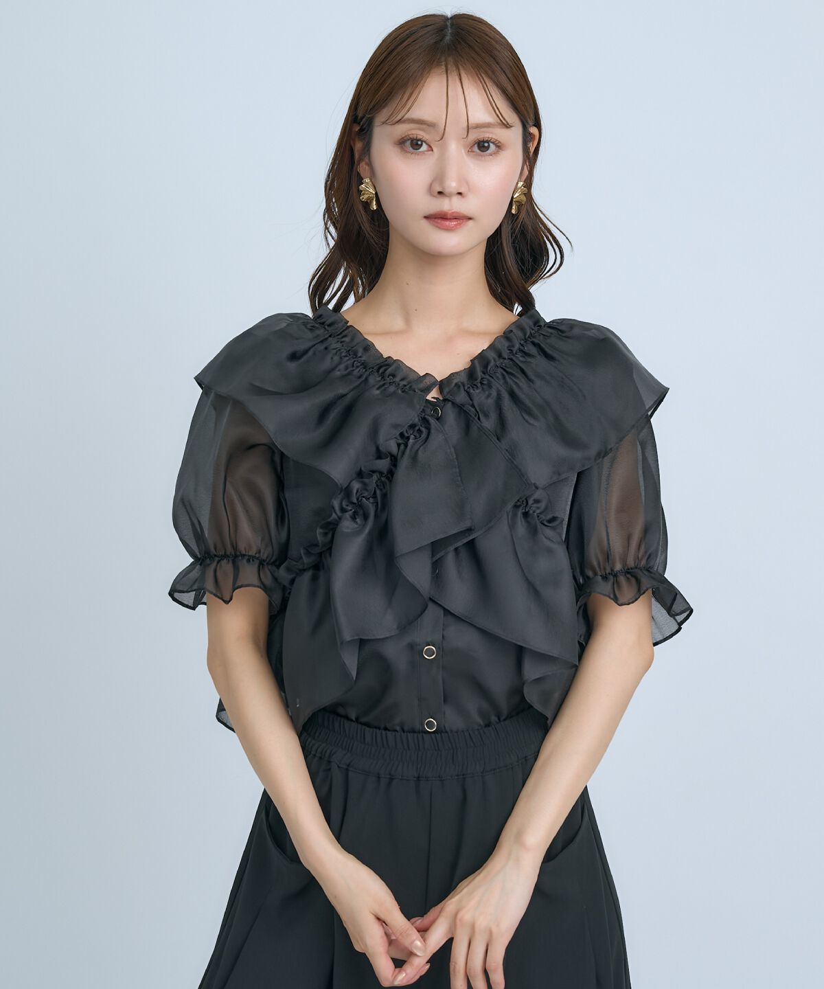 アンドクチュール「フリルクロスシアーブラウス」|シャツ・ブラウス|