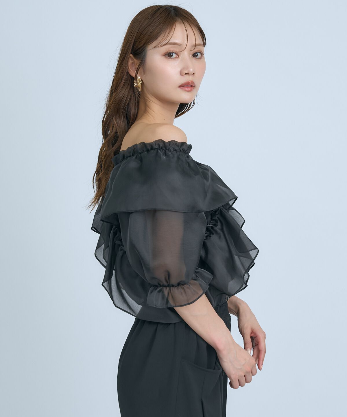 アンドクチュール「フリルクロスシアーブラウス」|シャツ・ブラウス|