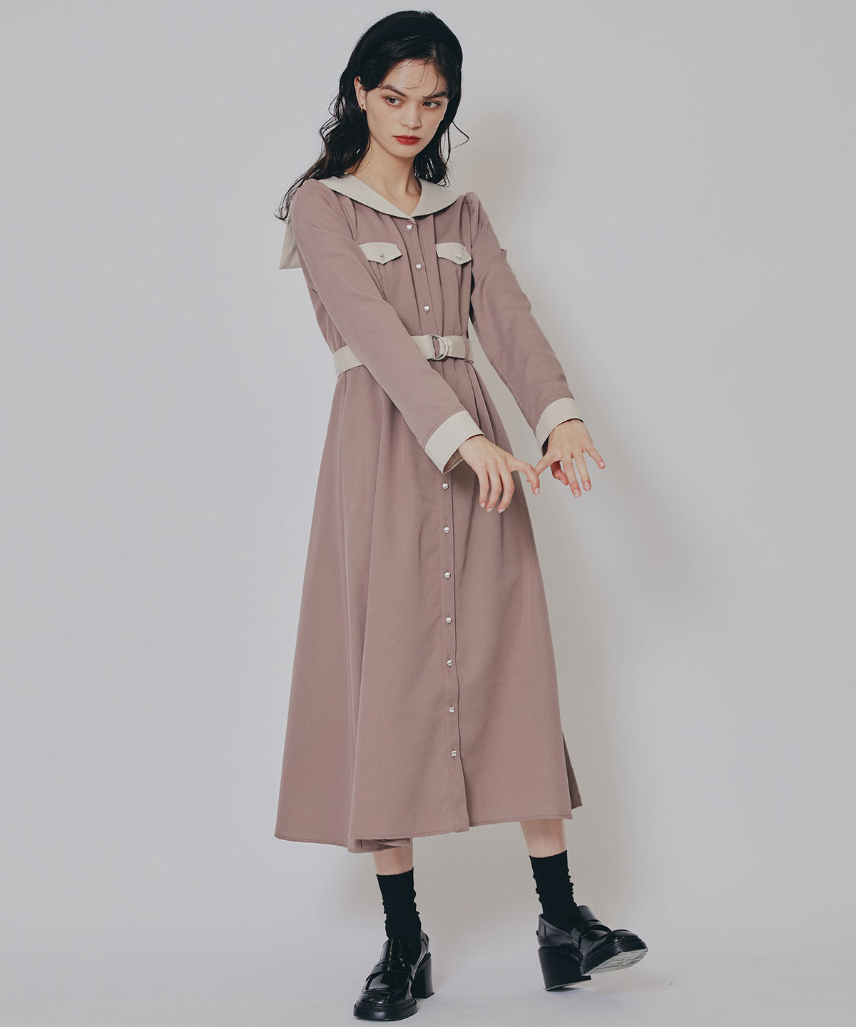 REDYAZEL「BIGセーラーカラーロングワンピース」|ワンピース|