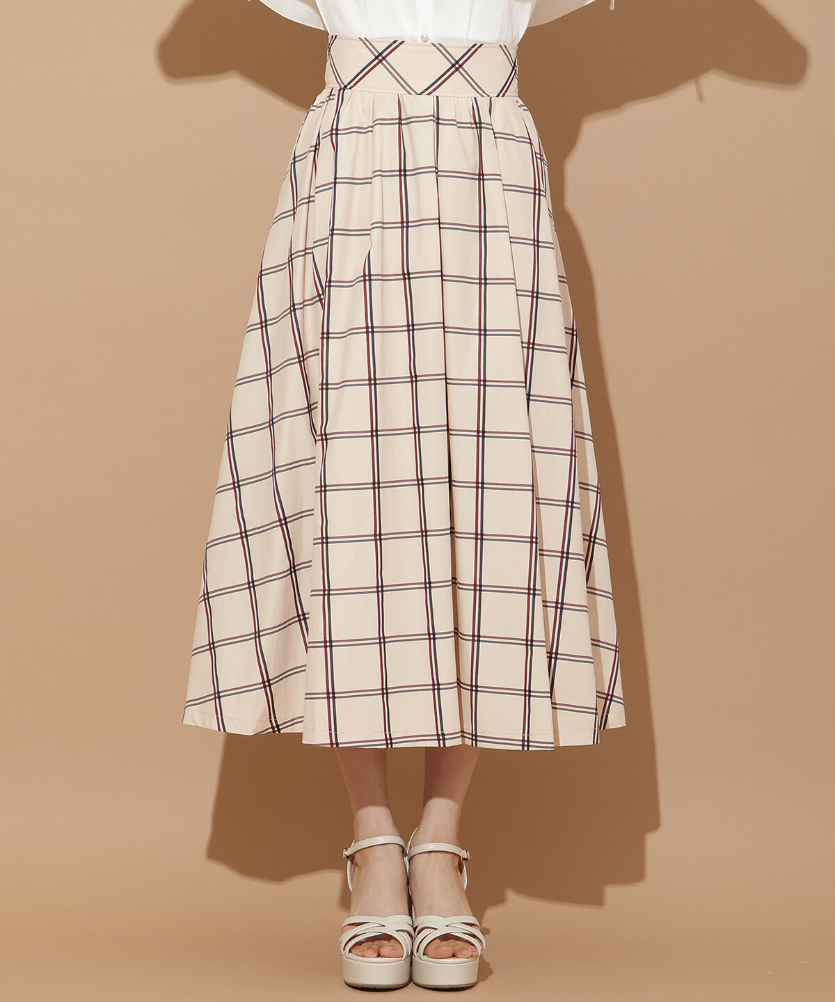 WILLSELECTION「チェック柄タックギャザースカート」|フレア|