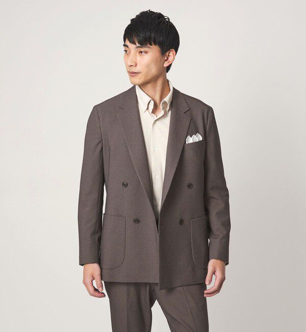 UNITED ARROWS green label relaxing「A+ ポリエステル シャークスキン ダブルブレスト 4B スタンダード セットアップ ジャケット -ウォッシャブ」|テーラードジャケット|