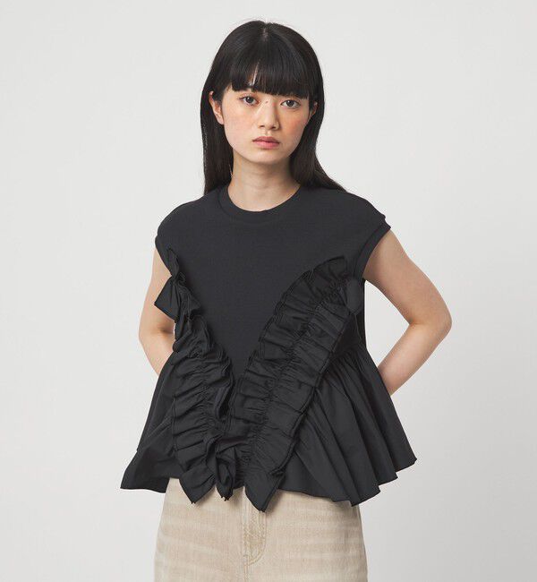 EMMEL REFINES「＜EMMEL REFINES＞EM テレコフリル ギャザー プルオーバー」|Tシャツ・カットソー|