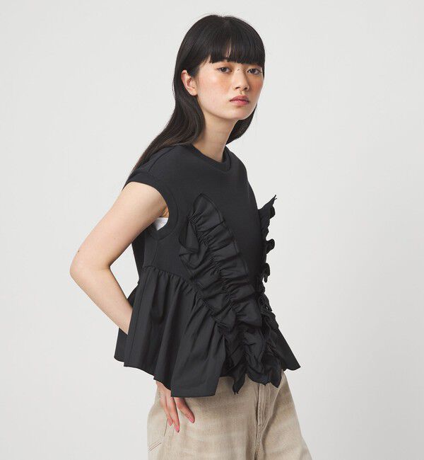 EMMEL REFINES「＜EMMEL REFINES＞EM テレコフリル ギャザー プルオーバー」|Tシャツ・カットソー|