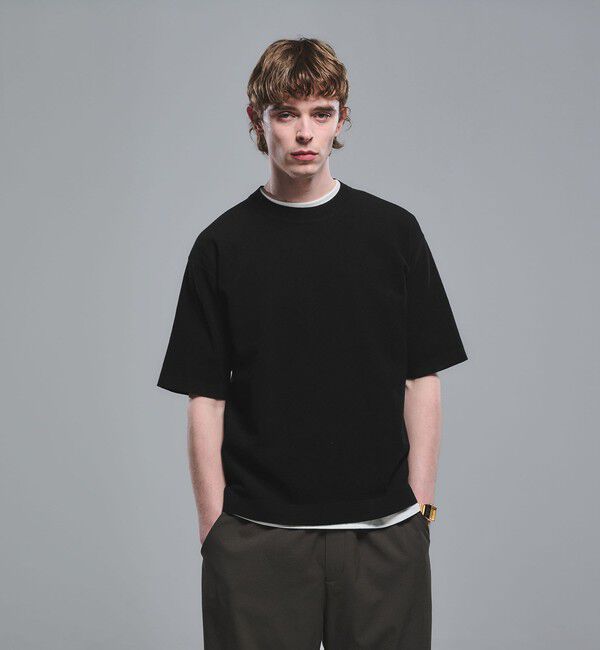 UNITED ARROWS green label relaxing「コットンナイロン リンクス クルーネック ショートスリーブ ニット -ウォッシャブル-」|ニット・セーター|BLACK