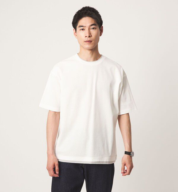 UNITED ARROWS green label relaxing「ピケ フェイクレイヤード クルーネック 半袖 Ｔシャツ」|Tシャツ・カットソー|WHITE