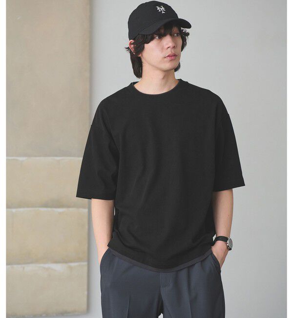 UNITED ARROWS green label relaxing「ピケ フェイクレイヤード クルーネック 半袖 Ｔシャツ」|Tシャツ・カットソー|BLACK