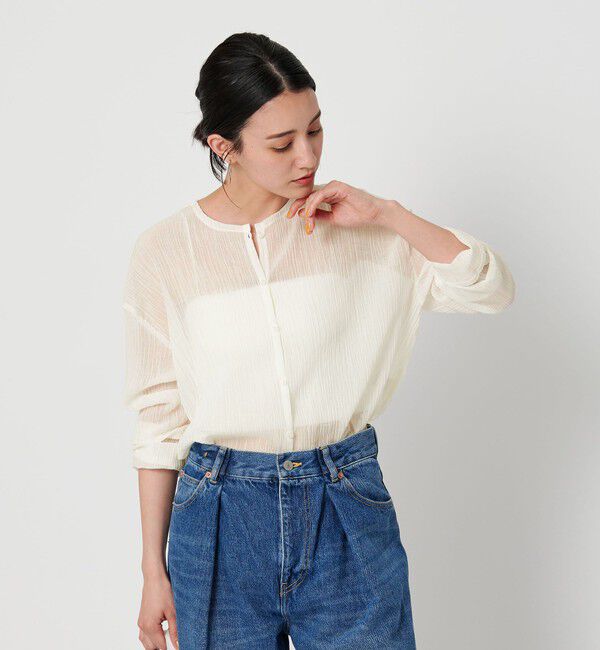 BEAUTY&YOUTH UNITED ARROWS「クレープ クルーネックカーディガン」|カーディガン|OFF WHITE