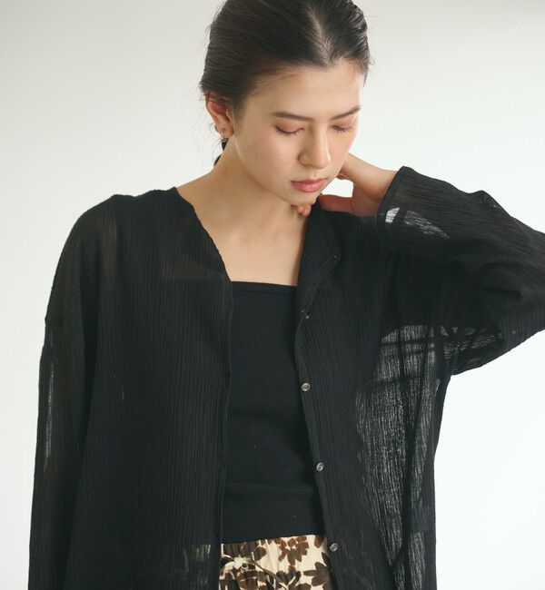 BEAUTY&YOUTH UNITED ARROWS「クレープ クルーネックカーディガン」|カーディガン|BLACK