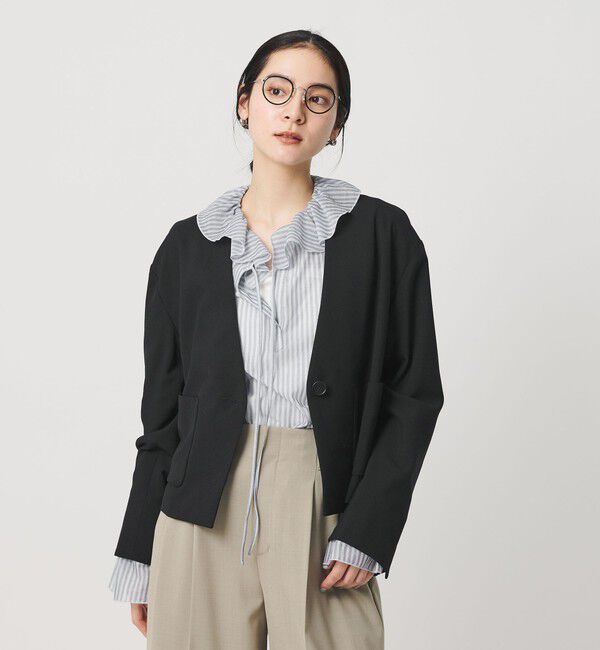 BEAUTY&YOUTH UNITED ARROWS「ストライプ ラッフル スキッパーブラウス ウォッシャブル」|シャツ・ブラウス|LT.BLUE