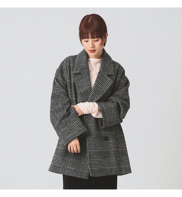 Ray BEAMS 「チェック ビーバー ダブル ハーフコート」|ダッフルコート|