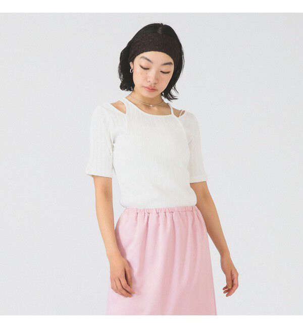 Ray BEAMS 「RIB キリカエ アシメネック Tシャツ」|Tシャツ・カットソー|WHITE