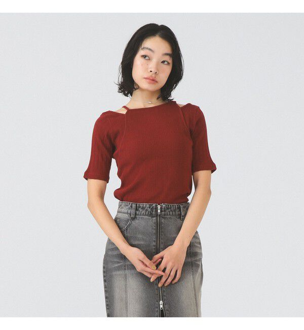 Ray BEAMS 「RIB キリカエ アシメネック Tシャツ」|Tシャツ・カットソー|