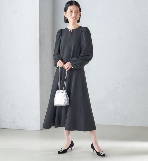 SHIPS for women「〈手洗い可能〉ブラック フォーマル フレア ワンピース（セレモニー対応可）」|ワンピース|