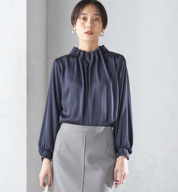 SHIPS for women「【一部WEB限定】〈手洗い可能〉ヴィンテージ サテン ネック ギャザー ブラウス」|シャツ・ブラウス|