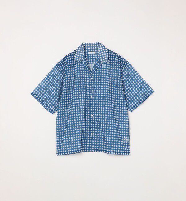 SHIPS any「SHIPS any: メッシュ オンブレチェック / ウェーブ パターン オープンカラー シアー シャツ◇」|シャツ・ブラウス|