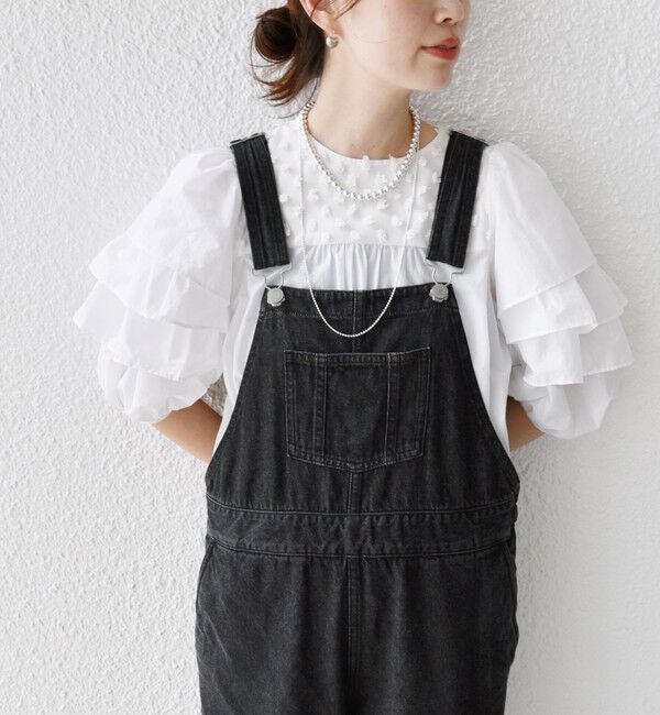 SHIPS for women「【WEB限定】〈手洗い可能〉ドット ジャカード コンビ フリル ブラウス」|シャツ・ブラウス|