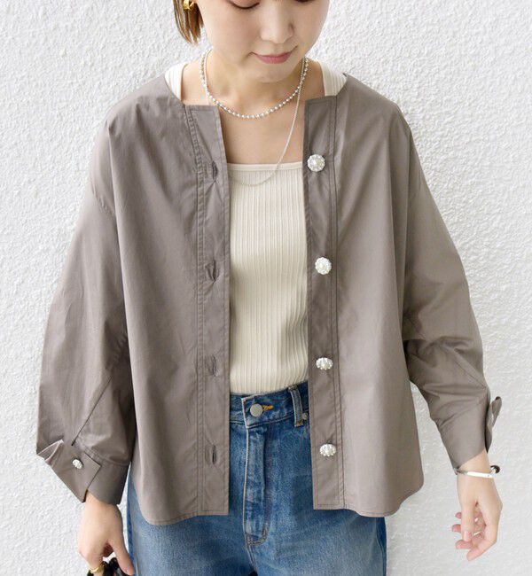 SHIPS for women「【WEB限定】 〈洗濯機可能〉タイプライター ビジュー ボタン ロングスリーブ ブラウス」|シャツ・ブラウス|