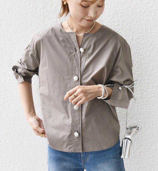 SHIPS for women「【WEB限定】 〈洗濯機可能〉タイプライター ビジュー ボタン ロングスリーブ ブラウス」|シャツ・ブラウス|