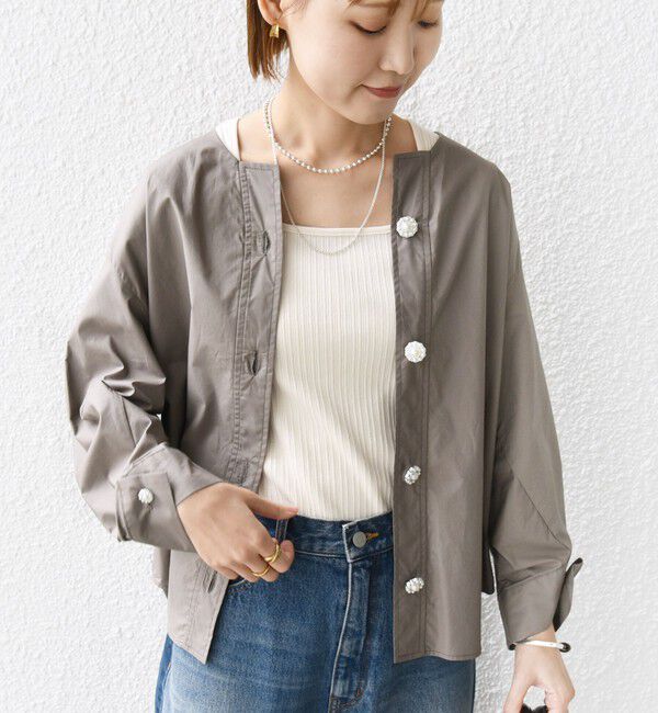 SHIPS for women「【WEB限定】 〈洗濯機可能〉タイプライター ビジュー ボタン ロングスリーブ ブラウス」|シャツ・ブラウス|