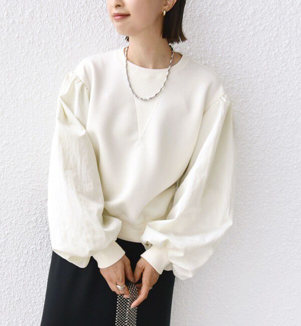 SHIPS for women「【WEB限定】〈手洗い可能〉エア ダンボール 布帛 コンビ プルオーバー」|スウェット・ジャージ|