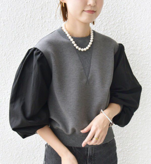 SHIPS for women「【WEB限定】〈手洗い可能〉エア ダンボール 布帛 コンビ プルオーバー」|スウェット・ジャージ|