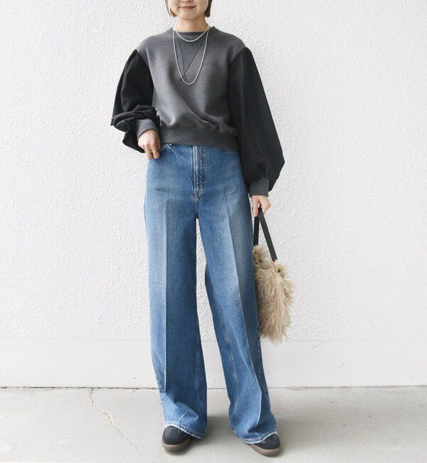 SHIPS for women「【WEB限定】〈手洗い可能〉エア ダンボール 布帛 コンビ プルオーバー」|スウェット・ジャージ|