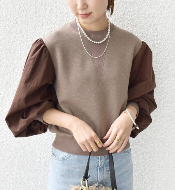 SHIPS for women「【WEB限定】〈手洗い可能〉エア ダンボール 布帛 コンビ プルオーバー」|スウェット・ジャージ|