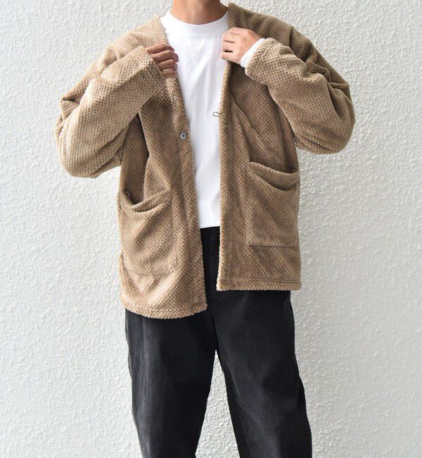 SHIPS any「【WEB限定】SHIPS any: パイナップル フリース 1ボタン Vネック カーディガン◇」|カーディガン|ベージュ