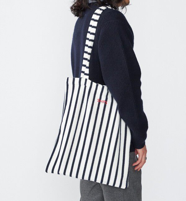 SHIPS「【WEB限定】SHIPS: パイル ストライプ SHIPSロゴ エンブロイダリー トート バッグ」|トートバッグ|ホワイト