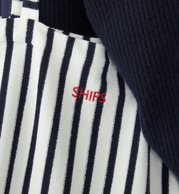 SHIPS「【WEB限定】SHIPS: パイル ストライプ SHIPSロゴ エンブロイダリー トート バッグ」|トートバッグ|