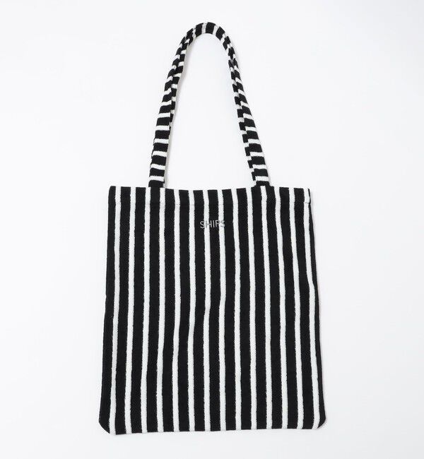 SHIPS「【WEB限定】SHIPS: パイル ストライプ SHIPSロゴ エンブロイダリー トート バッグ」|トートバッグ|ブラック