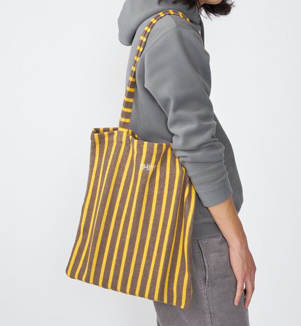 SHIPS「【WEB限定】SHIPS: パイル ストライプ SHIPSロゴ エンブロイダリー トート バッグ」|トートバッグ|ブラウン