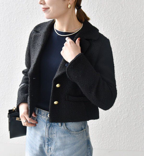 SHIPS any「SHIPS any: モール ツイード ショート テーラード ジャケット」|テーラードジャケット|ブラック