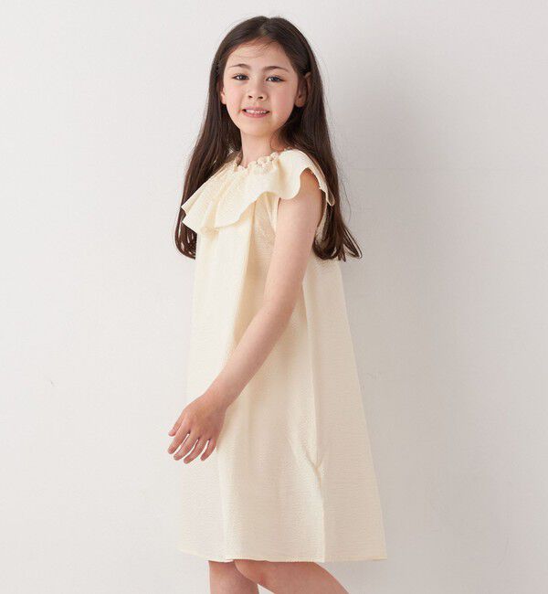 SHIPS any「SHIPS any: シアサッカー フリルカラー ノースリーブ ワンピース <KIDS>」|ワンピース|ホワイト