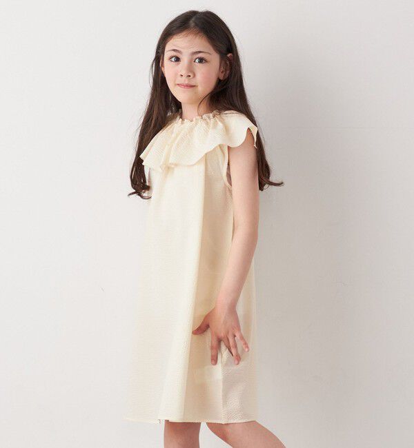 SHIPS any「SHIPS any: シアサッカー フリルカラー ノースリーブ ワンピース <KIDS>」|ワンピース|