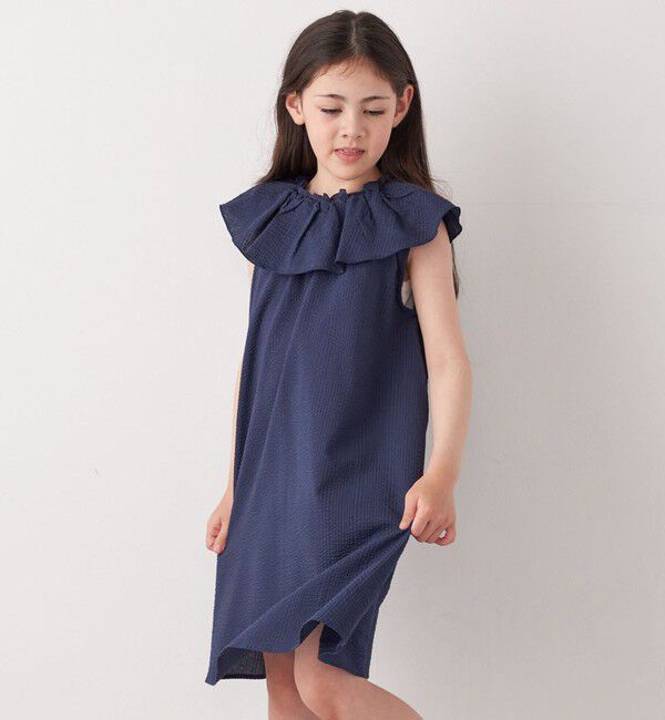 SHIPS any「SHIPS any: シアサッカー フリルカラー ノースリーブ ワンピース <KIDS>」|ワンピース|