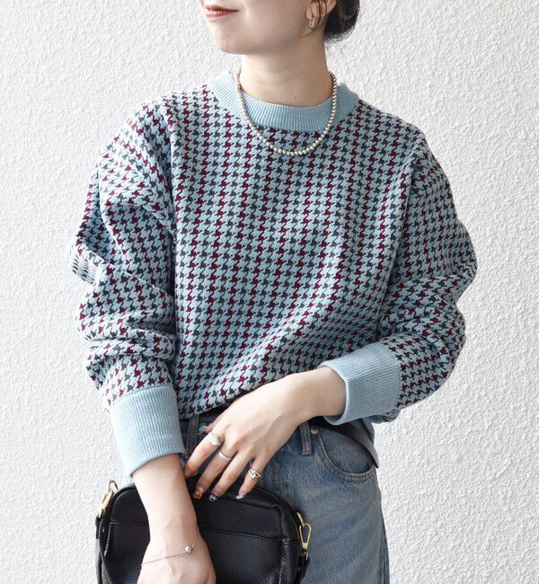 SHIPS any「SHIPS any:〈手洗い可能〉モールヤーン クルーネック ロゴ 千鳥柄 プルオーバー」|ニット・セーター|
