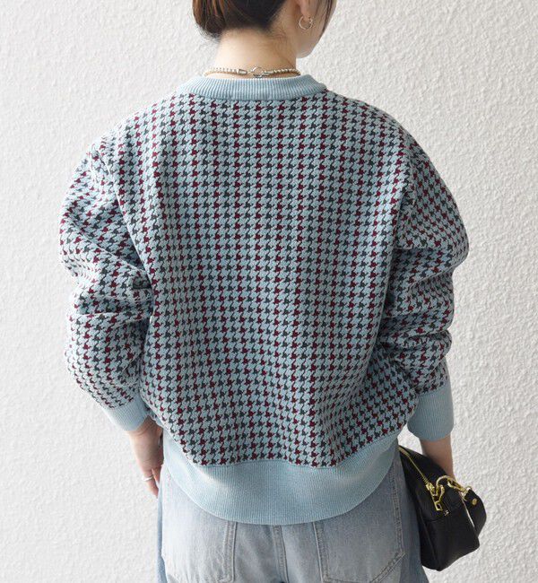 SHIPS any「SHIPS any:〈手洗い可能〉モールヤーン クルーネック ロゴ 千鳥柄 プルオーバー」|ニット・セーター|