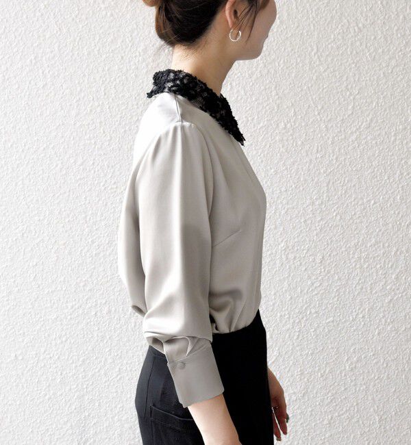 SHIPS any「SHIPS any:〈洗濯機可能〉サテン レースカラー ブラウス」|シャツ・ブラウス|
