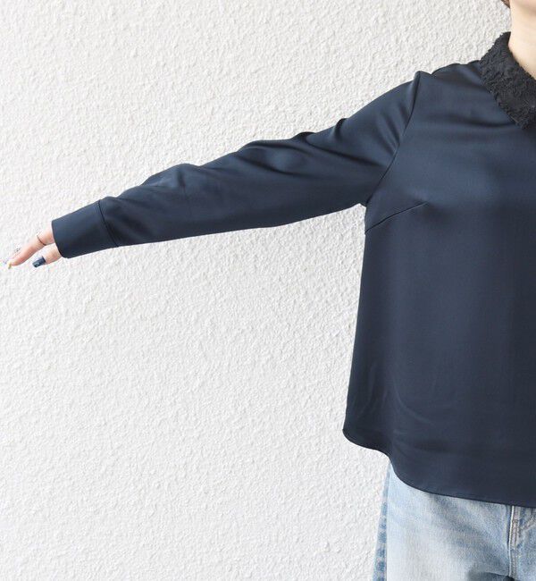 SHIPS any「SHIPS any:〈洗濯機可能〉サテン レースカラー ブラウス」|シャツ・ブラウス|