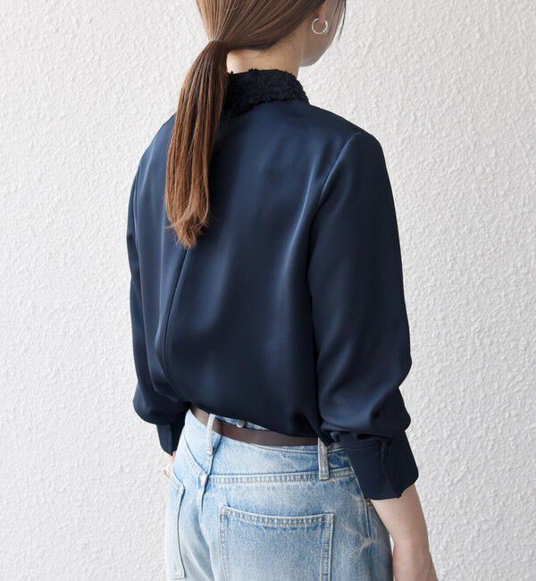 SHIPS any「SHIPS any:〈洗濯機可能〉サテン レースカラー ブラウス」|シャツ・ブラウス|