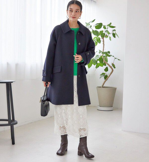 SHIPS for women「千鳥 / ソリッド ウール メルトン ステンカラー コート」|ステンカラーコート|